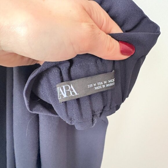 Zara Gold Button Belted Jumpsuit Navy Blue Size Medium - Picture 7 of 9